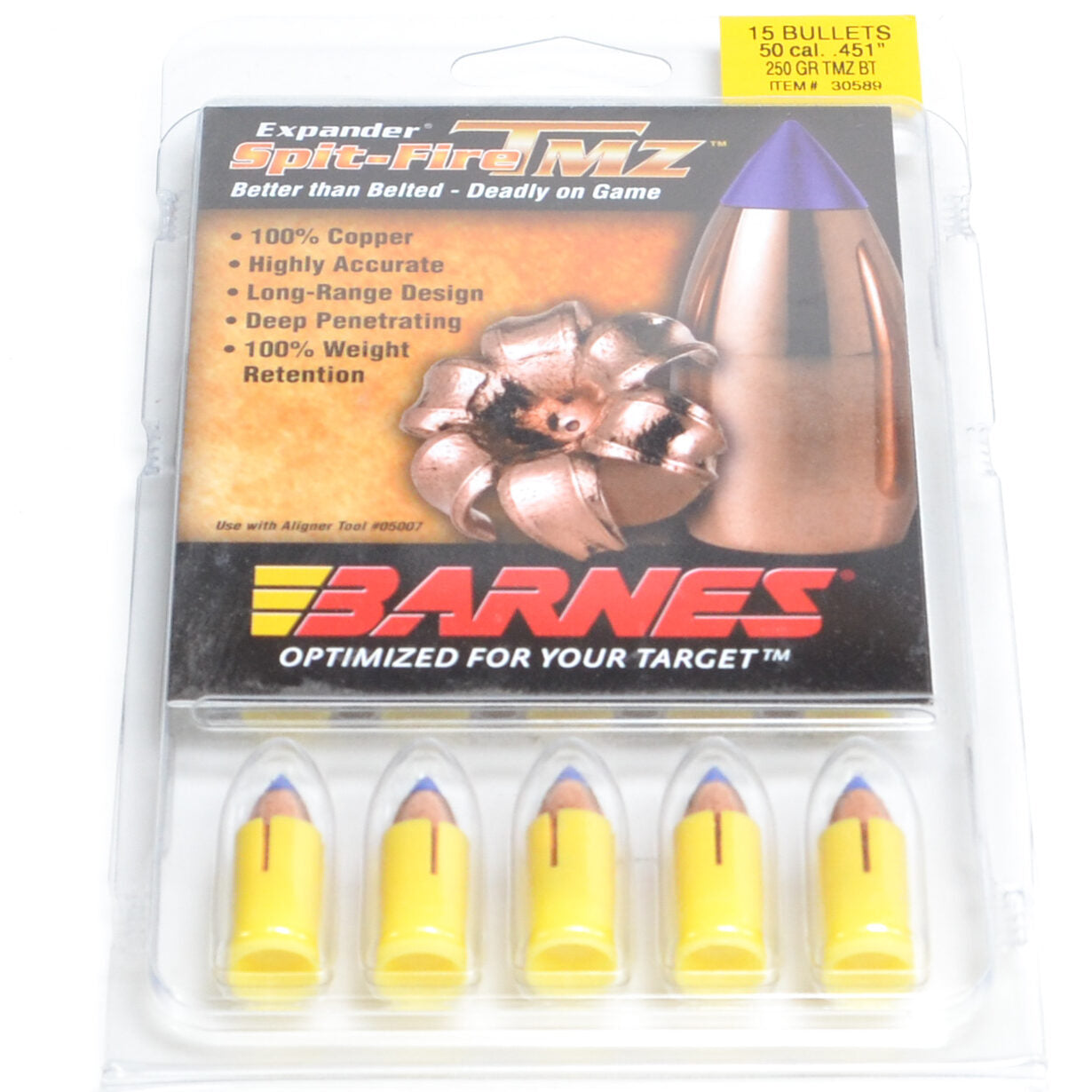 Barnes 50 Cal .451 Dia 250 Grain Muzzleloader Tipped Muzzleloader Boat Tail Bullet