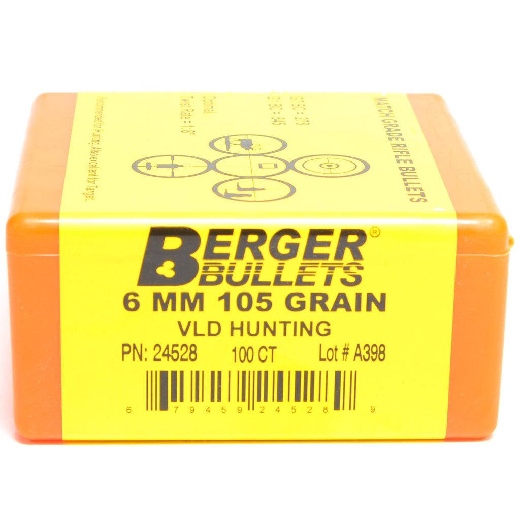 Berger .243 Diameter 105 Grain Boat Tail Hollow Point Hunting VLD 100 Count Bullets