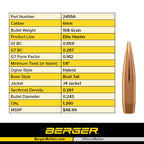 Berger .243 Diameter 108 Grain Hollow Point Boat Tail Elite Hunter 100 Count Bullets