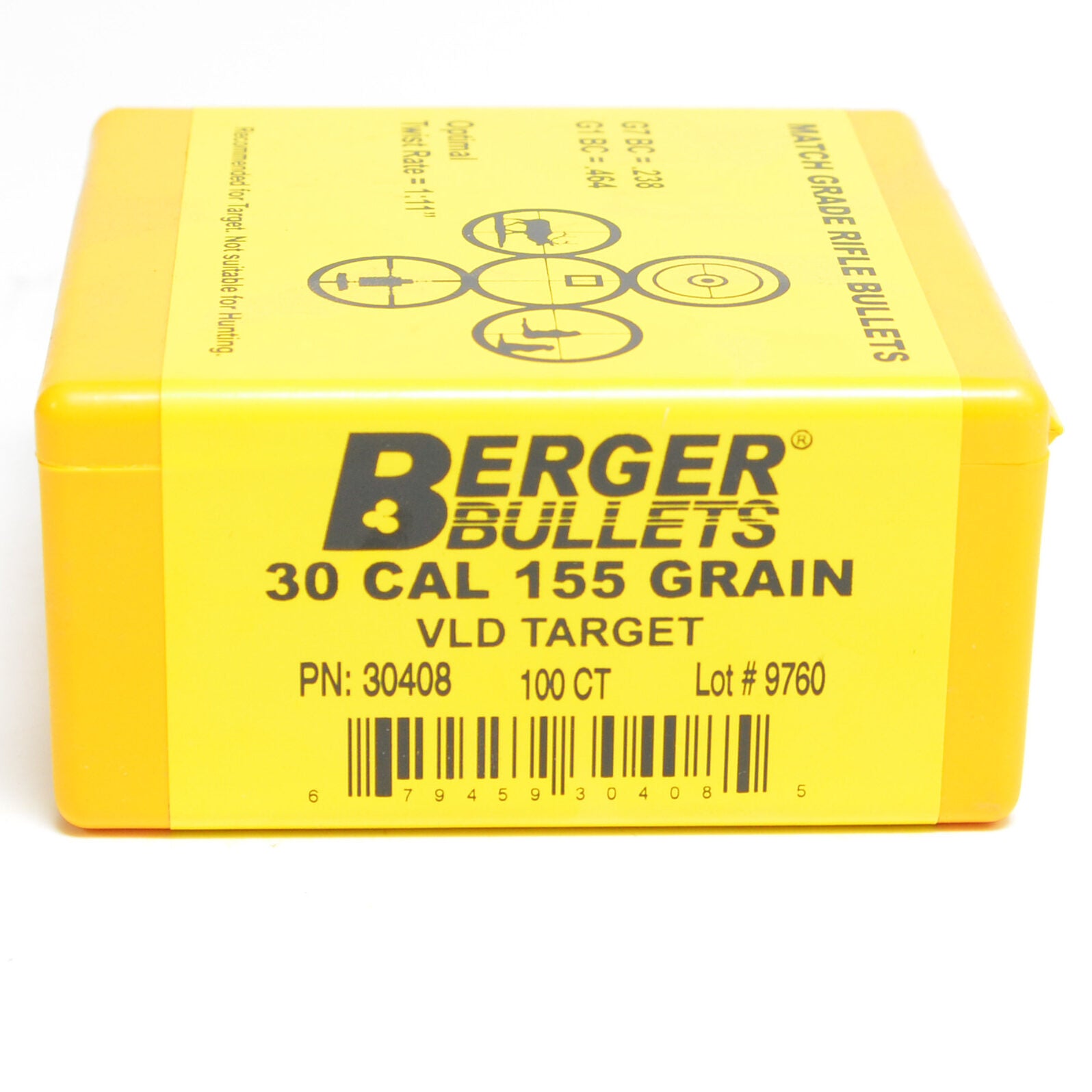 Berger .308 Diameter 155 Grain Boat Tail Hollow Point Low Drag 100 Count Bullets