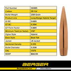 Berger .308 Diameter 208 Grain Open Tip Match Hybrid Target Bullets