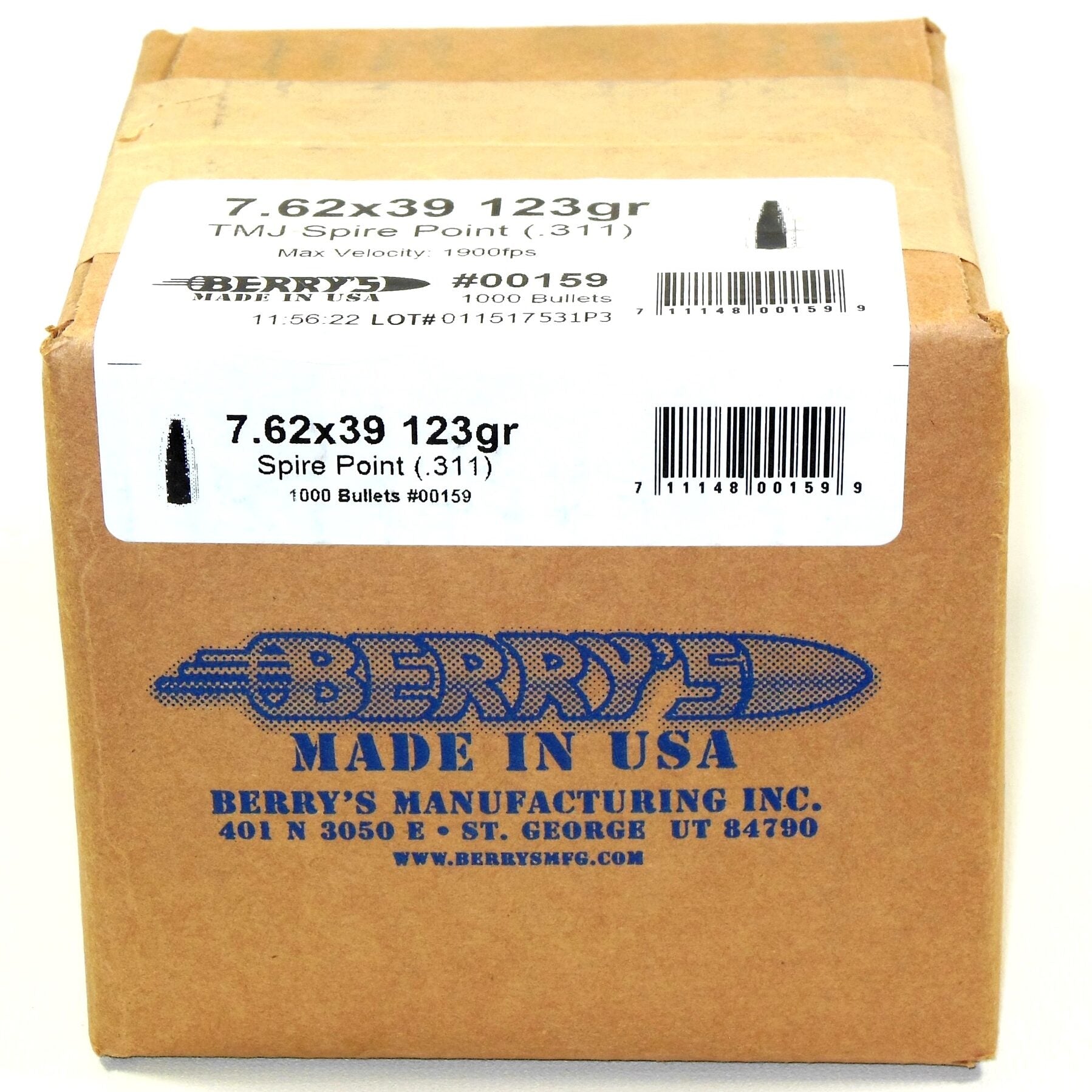 Berry's .311 Diameter 123 Grain Spire Point Bullets (7.62x39mm)