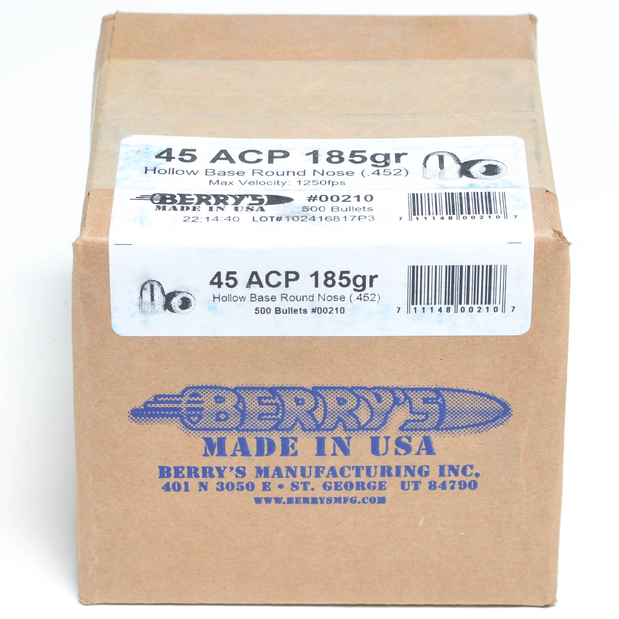 Berry's .452 Diameter 185 Grain Hollow Base Round Nose Bullets