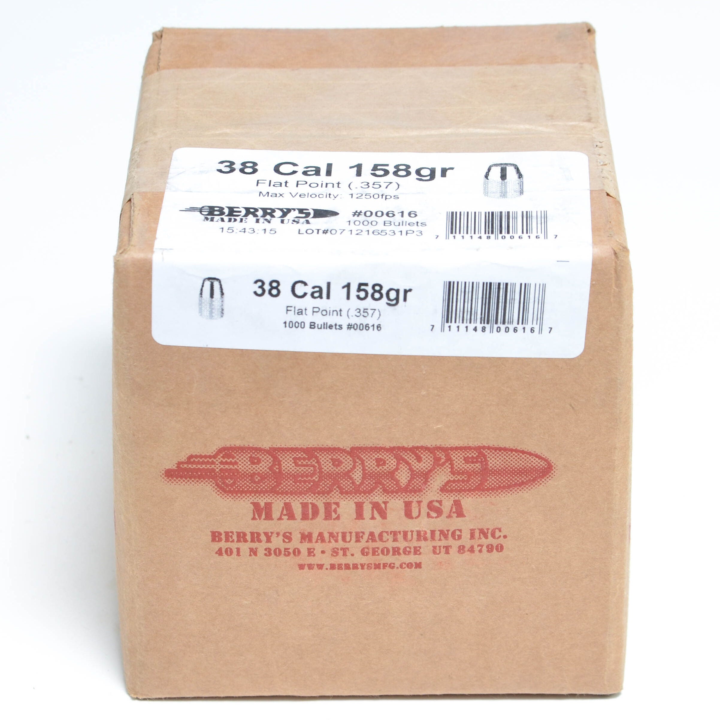 Berry's .357 Diameter 158 Grain Flat Point Bullets (38 Special, 357 Magnum)