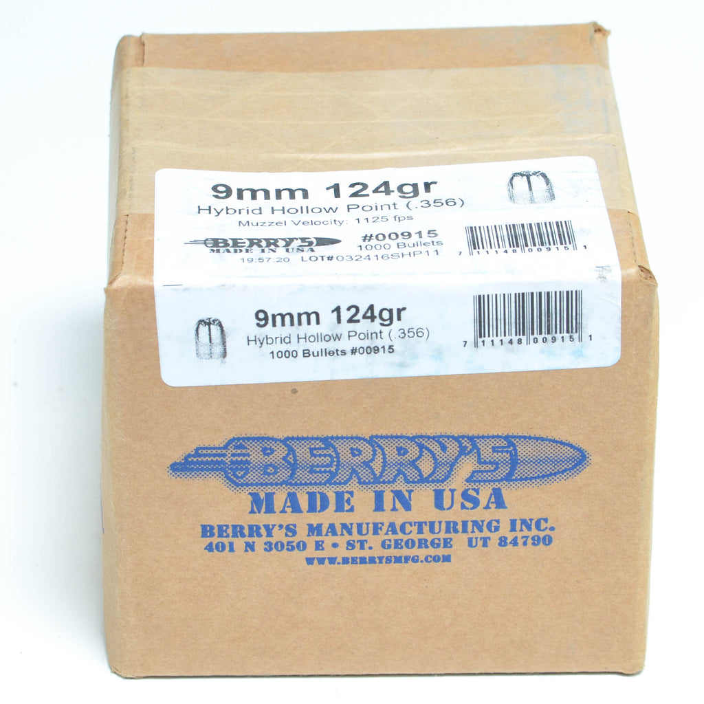 Berry's .356 Diameter 124 Grain Hollow Point Target Bullets