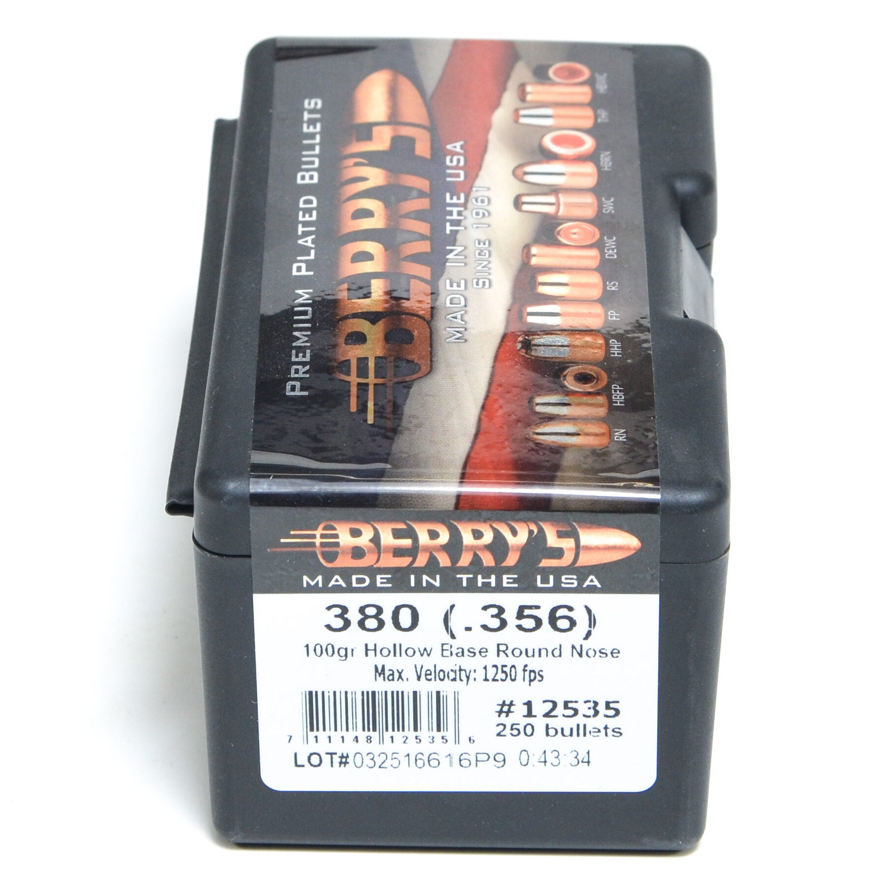 Berry's .356 Diameter 100 Grain Hollow Base Round Nose 250 Count Bullets (380 ACP)