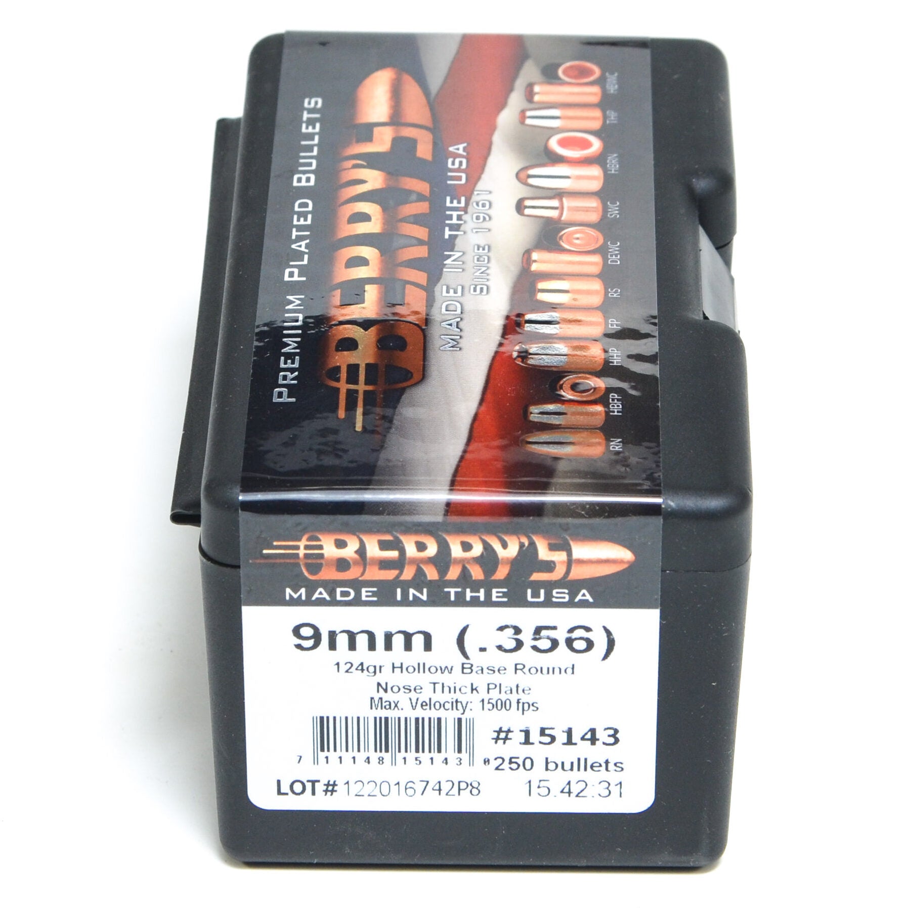 Berry's .356 Diameter 124 Grain Hollow Base Round Nose Bullets