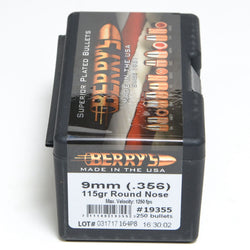 Berry's .356 Diameter 115 Grain Round Nose Bullets