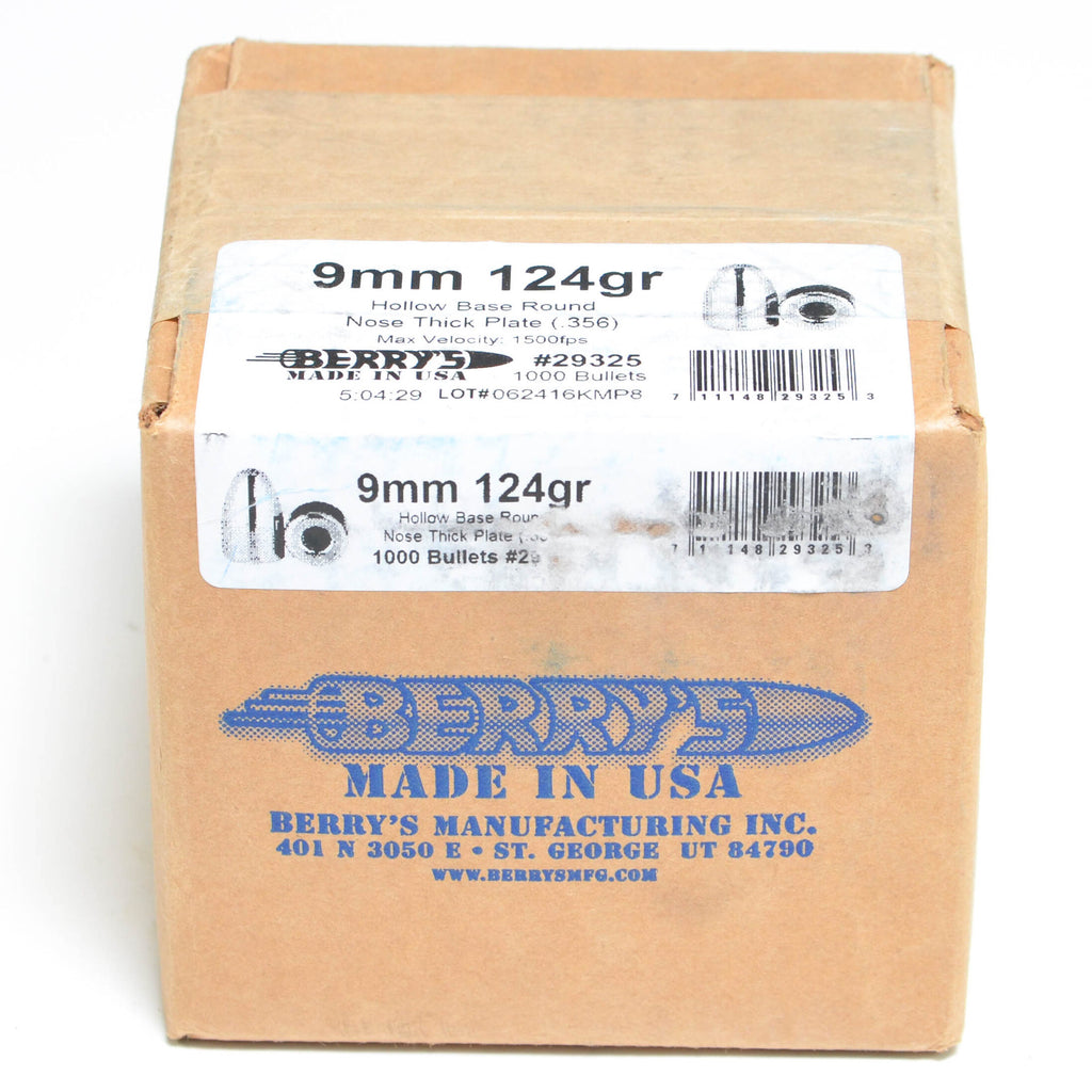 Berry's .356 Diameter 124 Grain Hollow Base Round Nose Bullets