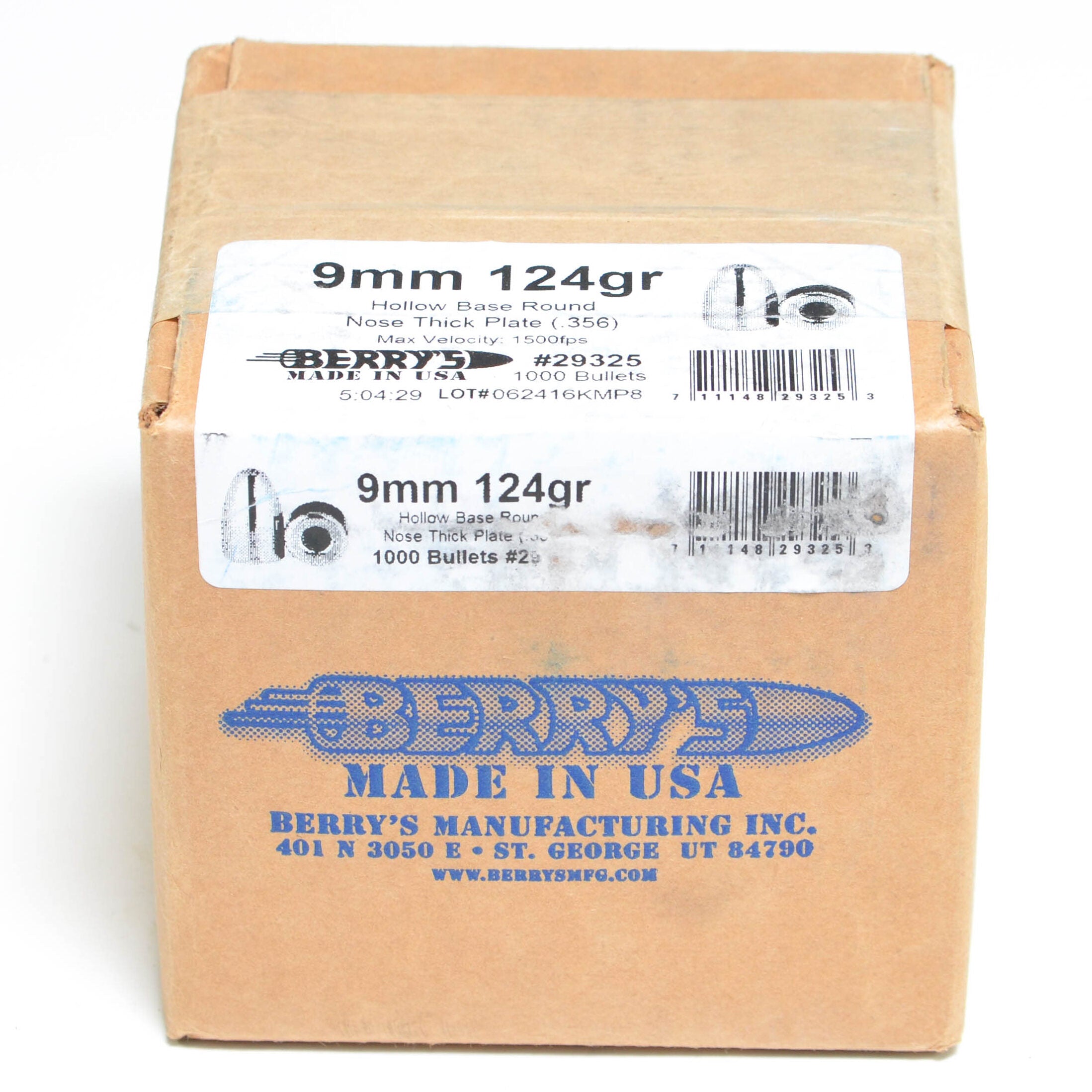 Berry's .356 Diameter 124 Grain Hollow Base Round Nose Bullets