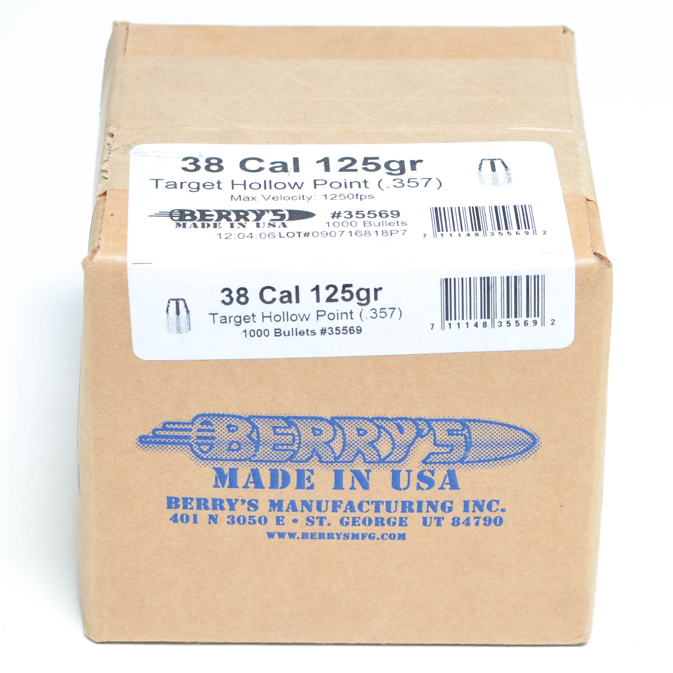Berry's .357 Diameter 125 Grain Hollow Point Target Bullets (38 Special, 357 Magnum)
