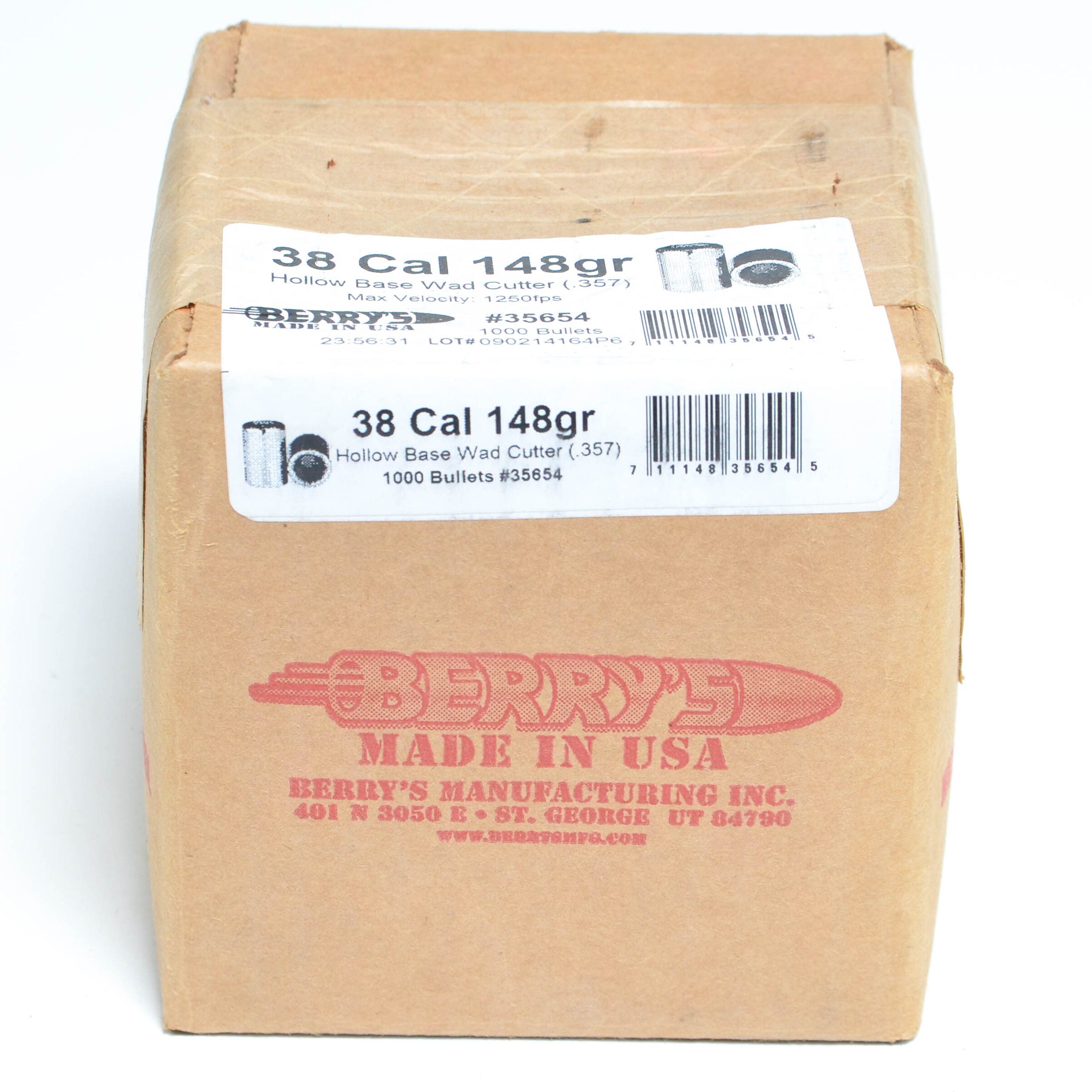 Berry's .357 Diameter 148 Grain Hollow Base Wadcutter 1000 Count Bullets (38 Special, 357 Magnum)