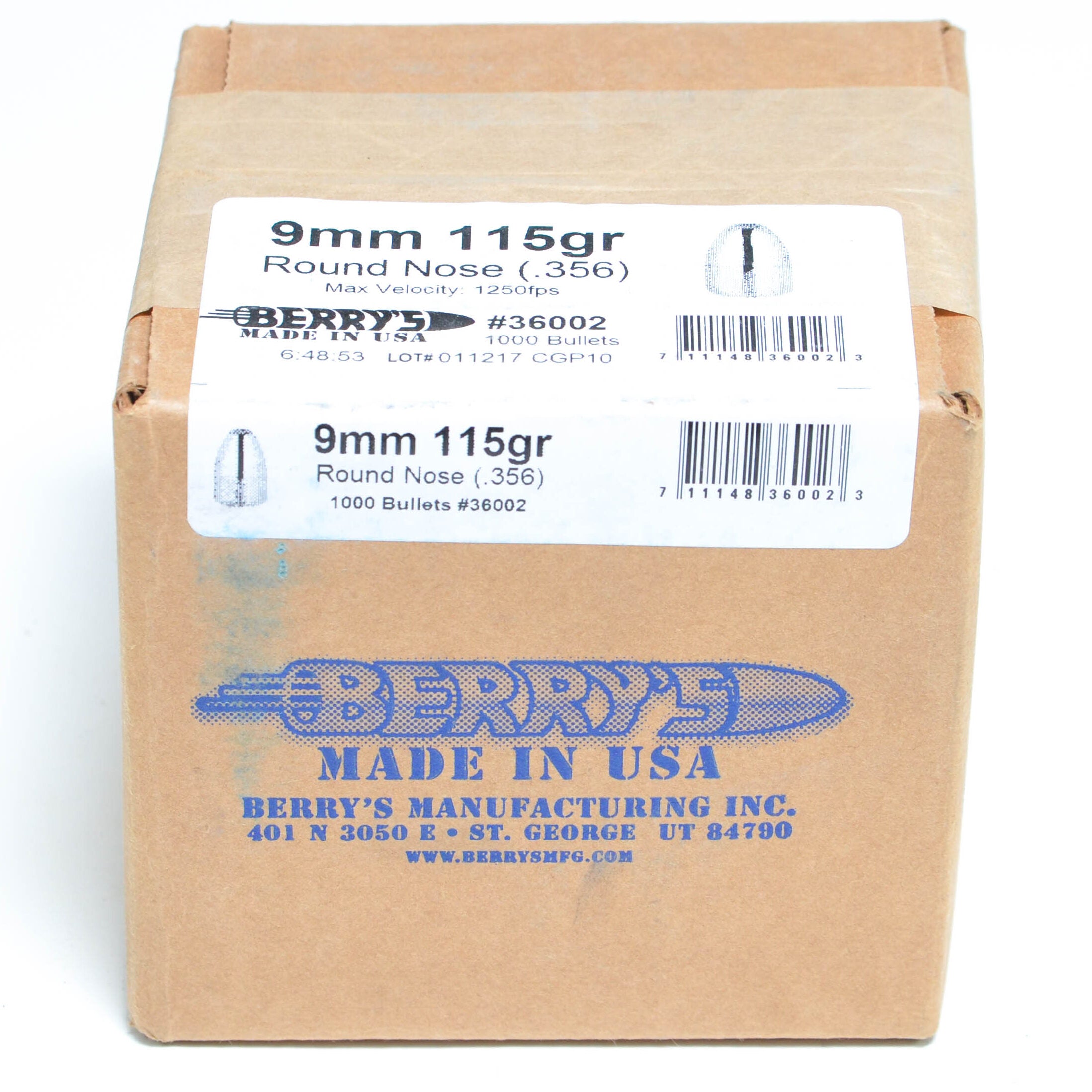Berrys .356 / 9mm 115 Grain Round Nose Bullets | Powder Valley