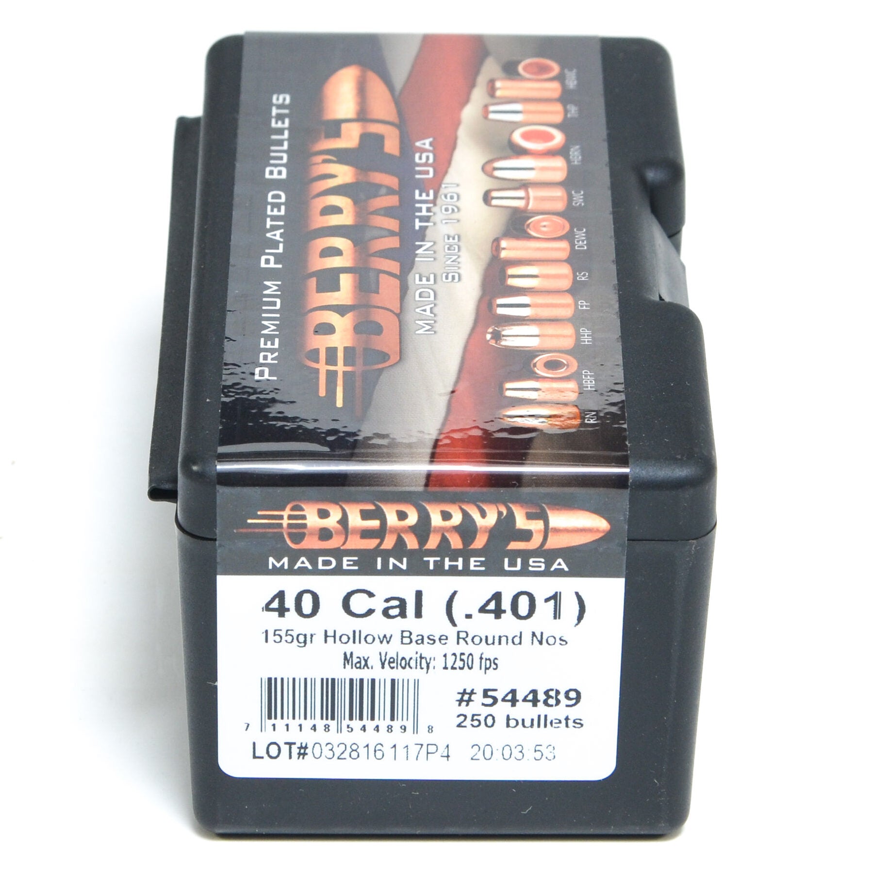 Berry's .401 Diameter 155 Grain Hollow Base Round Nose Bullets
