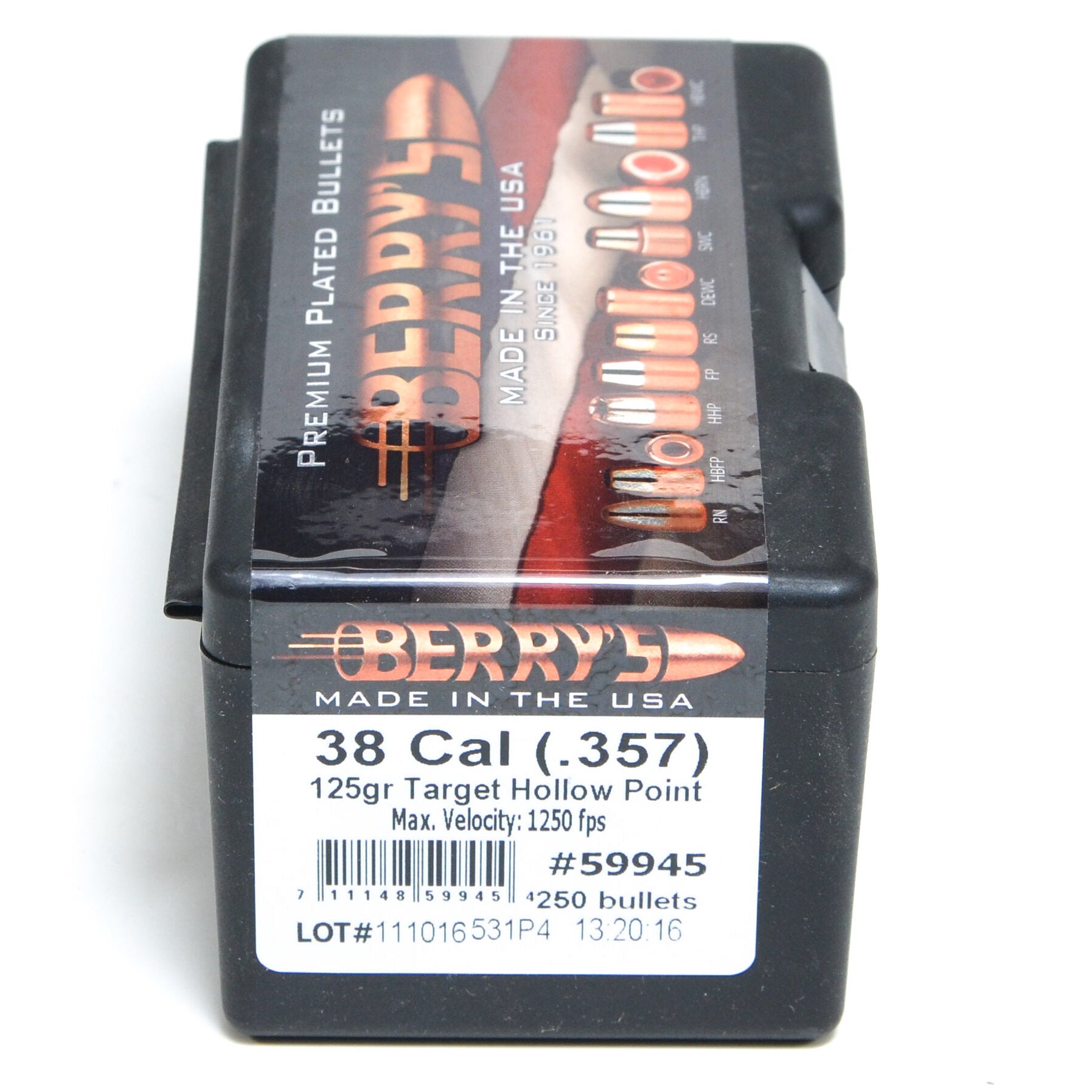 Berry's .357 Diameter 125 Grain Hollow Point Target Bullets (38 Special, 357 Magnum)