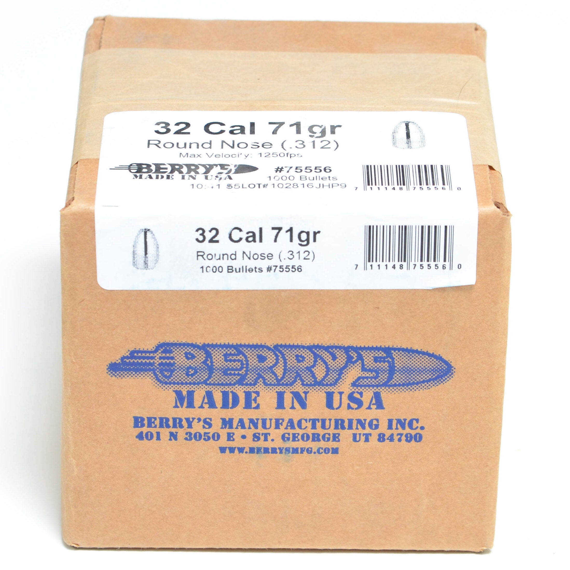 Berry's .312 Diameter 71 Grain Round Nose 1000 Count Bullets