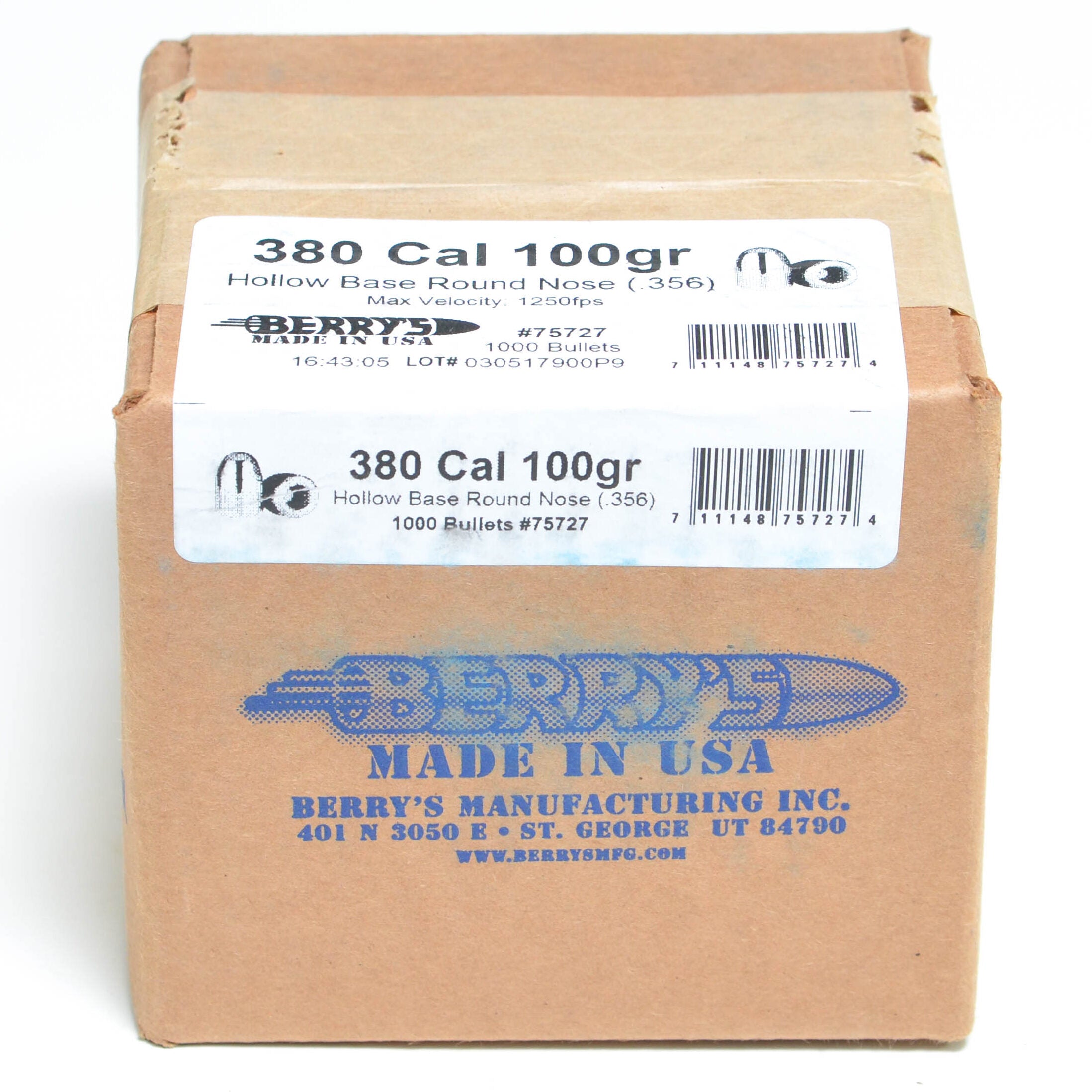 Berry's .356 Diameter 100 Grain Hollow Base Round Nose 1000 Count Bullets (380 ACP)
