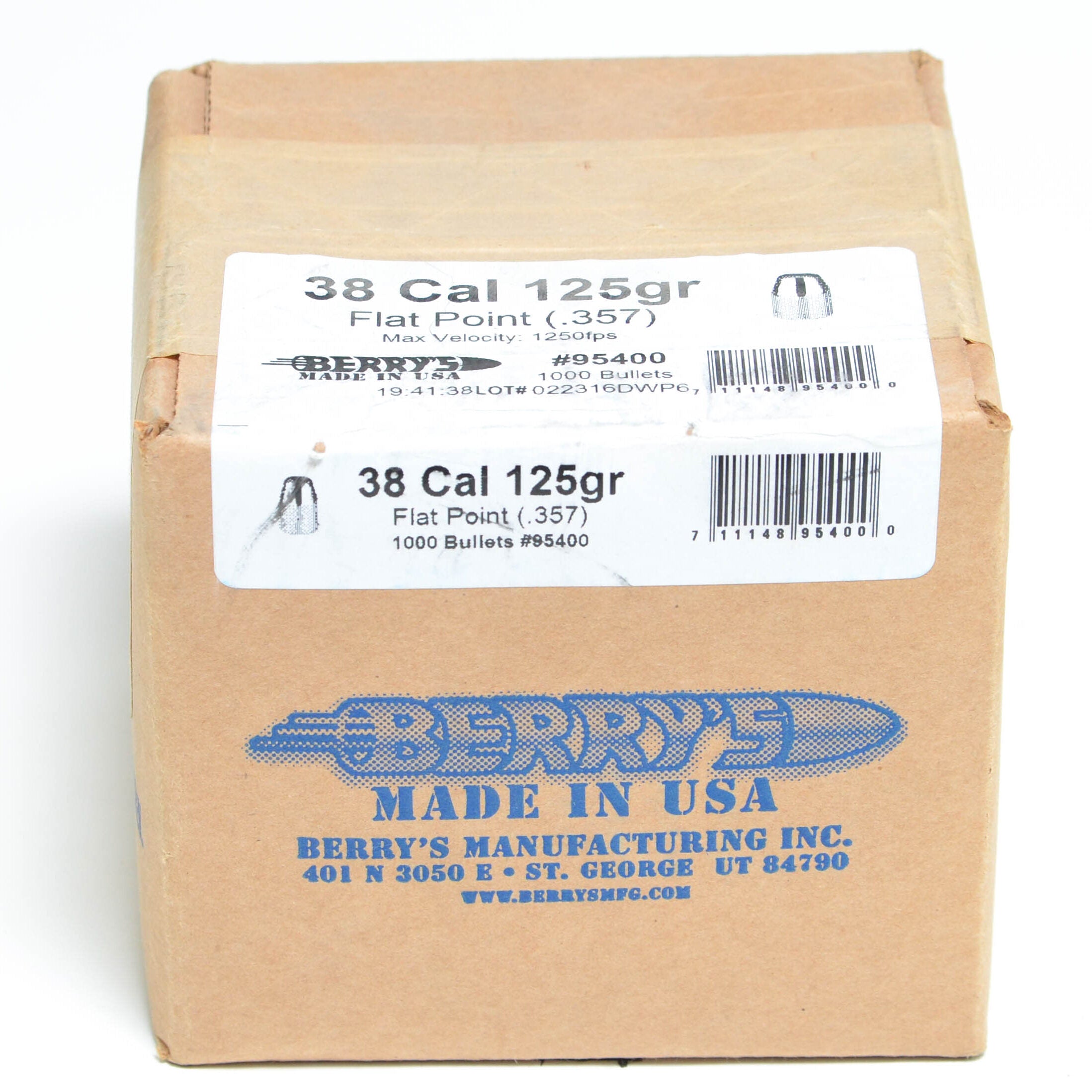 Berry's .357 Diameter 125 Grain Flat Point Bullets (38 Special, 357 Magnum)