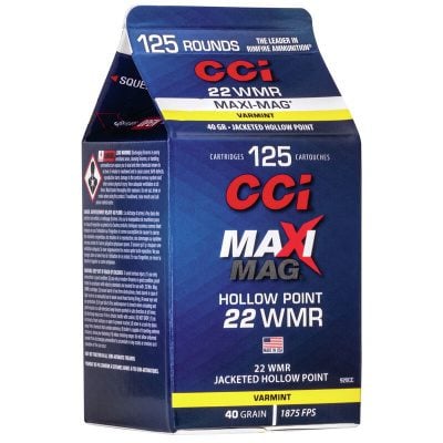 CCI Ammunition 22 Winchester Magnum Rimfire (WMR) 40 Grain Jacketed Hollow Point 125 Count