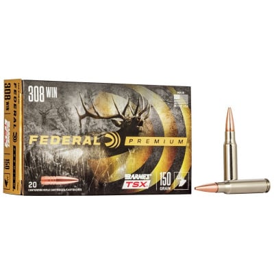 Federal Ammunition 308 Winchester 150 Grain Barnes TSX Solid Hollow Point 20 Count