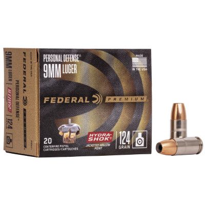 Federal Ammunition 9mm Luger 124 Grain Hydra-Shok Jacketed Hollow Point 20 Count