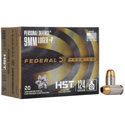 Federal Ammunition 9mm Luger +P 124 Grain HST Jacketed Hollow Point 20 Count