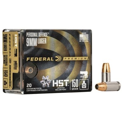 Federal Ammunition 9mm Luger 150 Grain HST Micro Jacketed Hollow Point 20 Count
