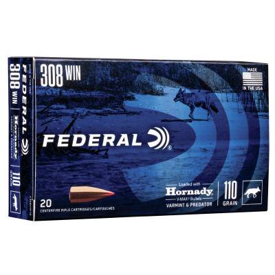 Federal Ammunition 308 Winchester 110 Grain Hornady V-Max Polymer Tipped 20 Count