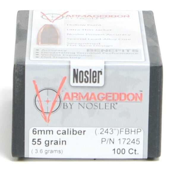 Nosler .243 / 6mm 55 Grain Varmageddon Flat Base Hollow Point (100)