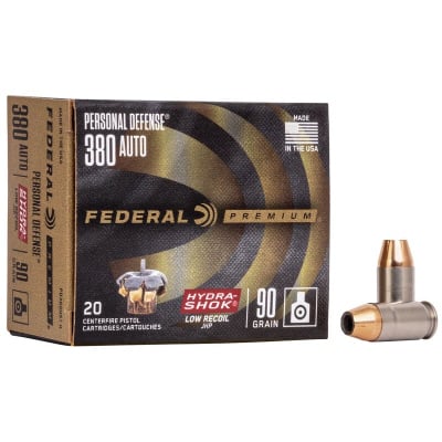 Federal Ammunition 380 ACP 90 Grain Hydra-Shok Jacketed Hollow Point 20 Count