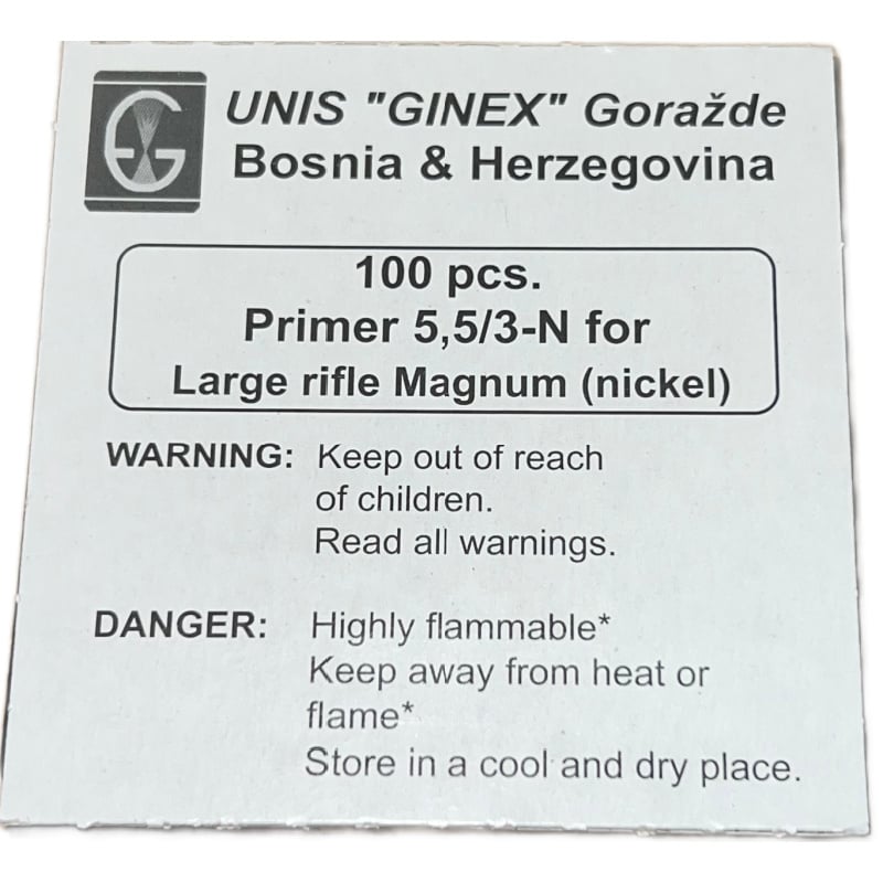 Unis Ginex Large Rifle Magnum Primers Box of 5000