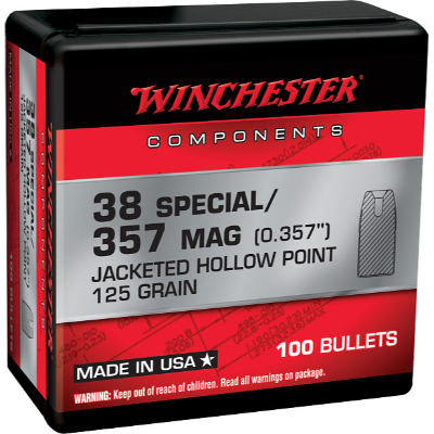 Winchester .357 Diameter 125 Grain Jacketed Hollow Point 100 Count Bullets (38 Special, 357 Magnum)