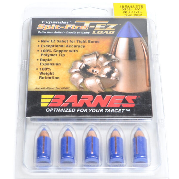 Barnes 50 Cal .451 Dia 290 Grain Muzzleloader Tipped-Ez Flat Base Bullet (15)