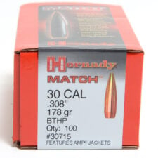 Hornady .308 / 30 178 Grain Hollow Point Boat Tail Match (100)