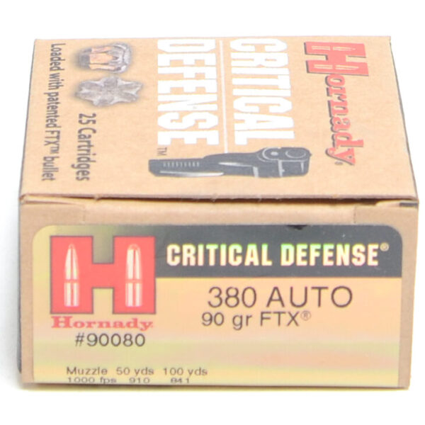 Hornady Ammo 380 Auto 90 Grain FTX (Flex Tip) Critical Defense (25)