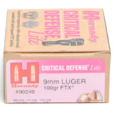 Hornady Ammo 9mm Luger Lite 100 Grain FTX (Flex Tip) Critical Defense Lite 10/Cs
