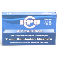 Prvi 7mm Rem Magnum 140 Grain Pointed Soft Point Boat Tail Ammunition (20 Rounds)