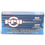 Prvi 9X18 Makarov 95 Grain Jacketed Hollow Point Ammunition (50 Rounds)