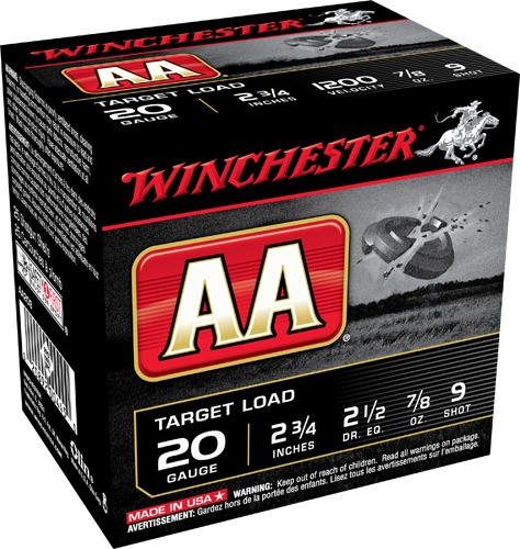 Winchester Shotshell Ammo 20 Ga 7/8 Oz #9 2 3/4" AA Target Load 1200 Fps (25)