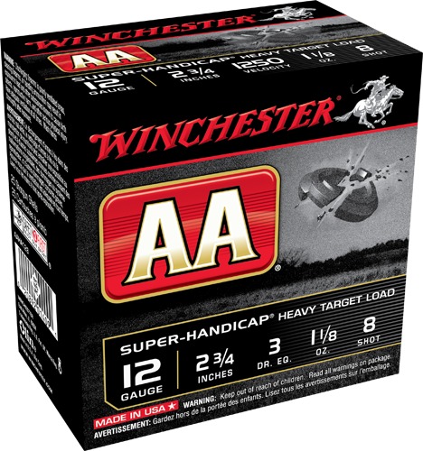 Winchester Shotshell Ammo 12 Ga 1 1/8 Oz #8 2 3/4" AA Super-Handicap 1250 Fps (25)