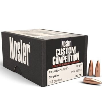 Nosler .224 / 22 52 Grain Hollow Point Boat Tail Custom Competition (100)