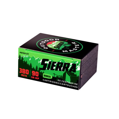 Sierra 380 Auto 90 Grain Jacketed Hollow Point Ammunition (20 Rounds) Outdoor Master