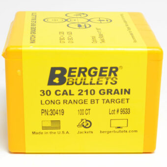 Berger .308 Diameter 210 Grain Boat Tail Hollow Point Long Range 100 Count Bullets