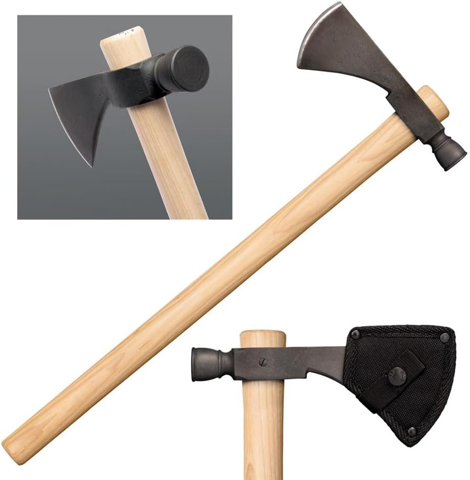 Cold Steel Pipe Hawk Tomahawk 1055 Carbon Steel Blade American Hickory Handle Black/Natural Wood - Image 3