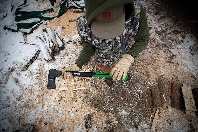 Hooyman Splitting Axe 1065 High Carbon Steel Blade Fiberglass Handle Black/Green - Image 4