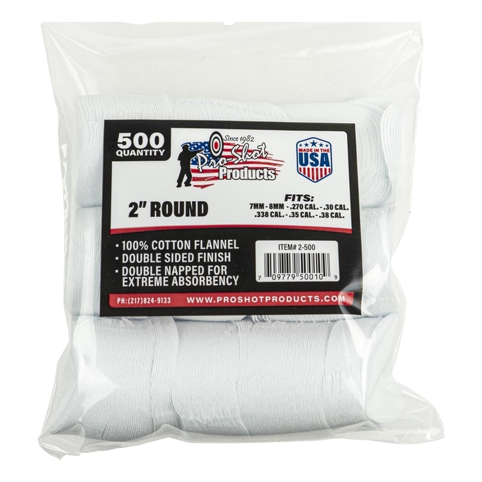Pro-Shot Cotton Flannel Cleaning Patches 27 - 38 Caliber 2" Pack of 1000