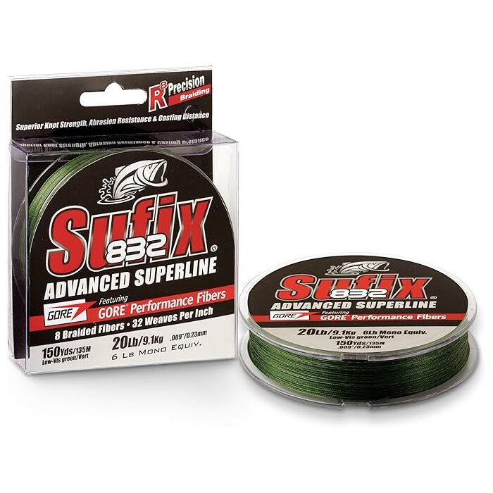 Sufix Advanced Superline Braid Fishing Line 40 lb Lo-Vis Green 150 Yds Lo-Vis-Green