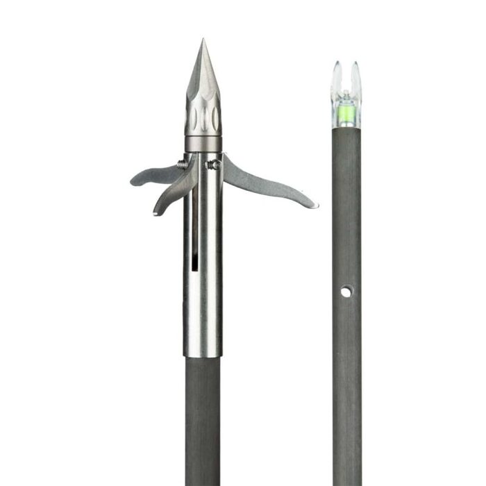 Muzzy Iron Carbon Bowfishing Arrow with 3-Barb Fish Point, Slide, & Nockturnal Nock Green 38" - Image 2
