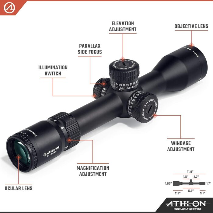 Athlon Optics Helos BTR Gen 2 Rifle Scope First Focal Plane 2-12x42mm Illuminated AHMR2 MIL Reticle Black - Image 2